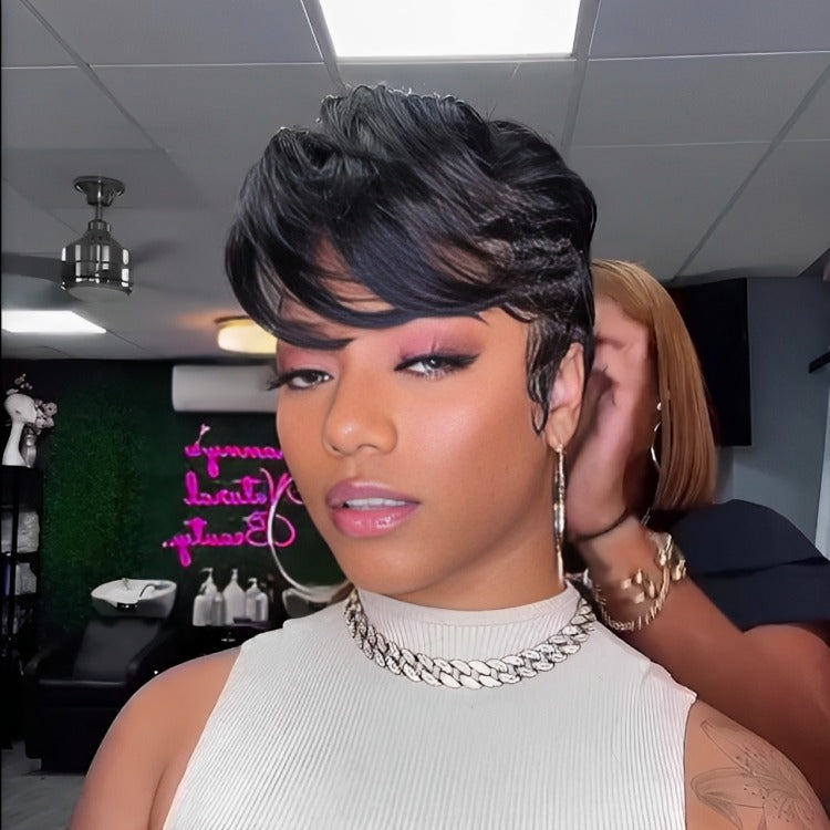 Black short bob straight wig style
