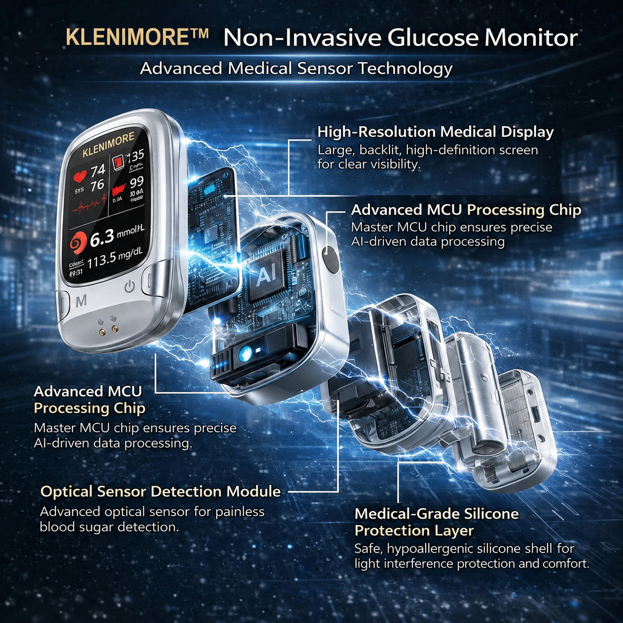 Non-Invasive Monitor – 5 Seconds / 99% Accuracy