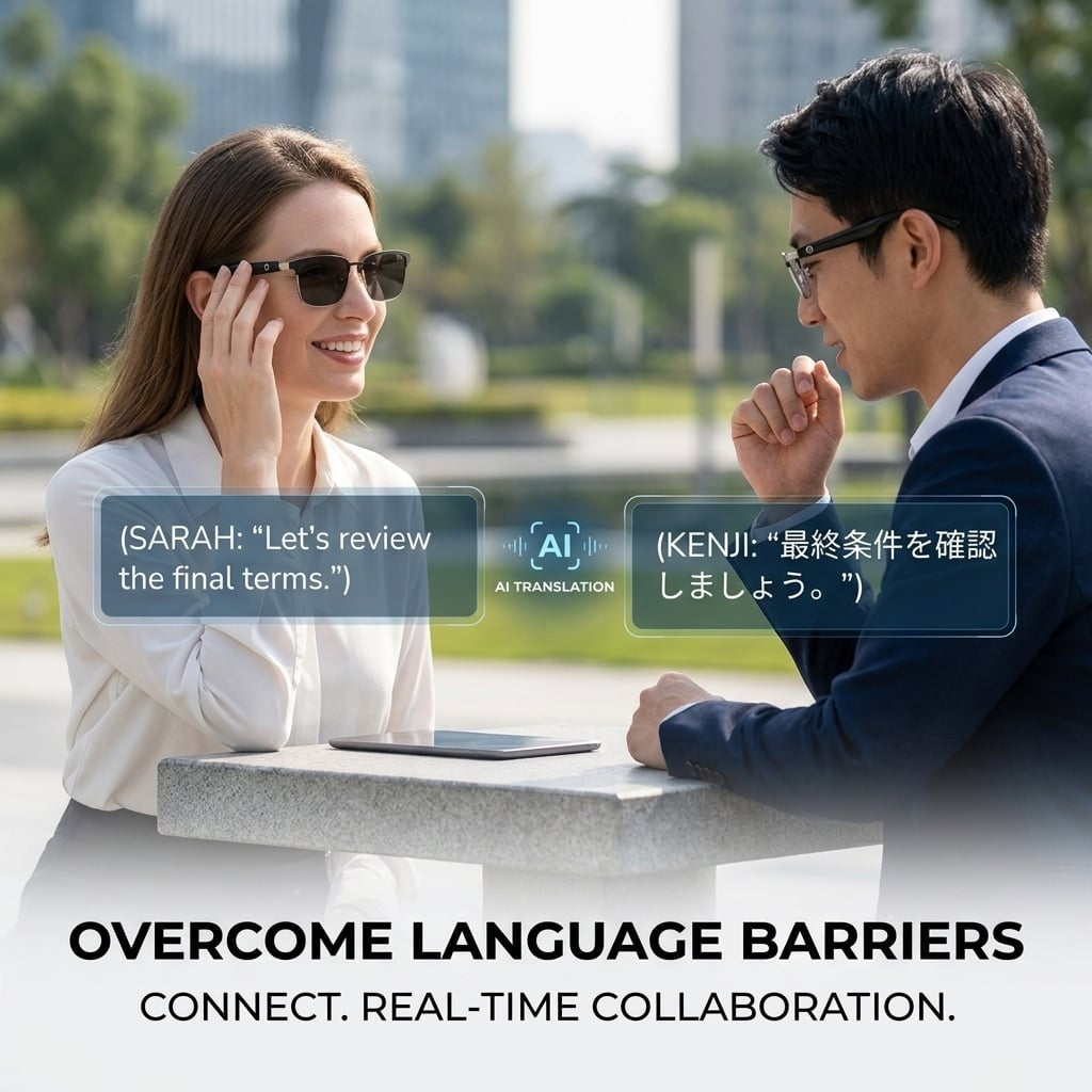 👀 All-weather mobile AI eye assistant, real-time synchronous translation in milliseconds, cross-border barrier-free communication, hands-free calls, music playback, message voice notifications, first-person high-definition shooting