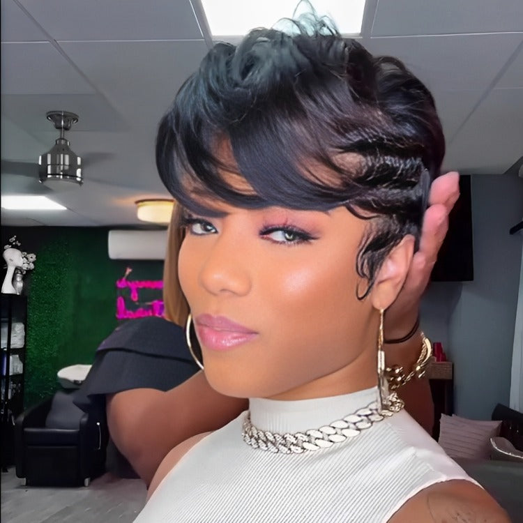 Short bob wig side view