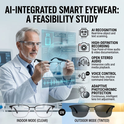 👀 All-weather mobile AI eye assistant, real-time synchronous translation in milliseconds, cross-border barrier-free communication, hands-free calls, music playback, message voice notifications, first-person high-definition shooting